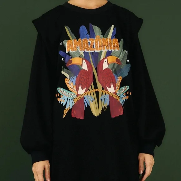 FARM RIO ‼️‼️Black Amazonia Sweater Dress NWT - Picture 6 of 14